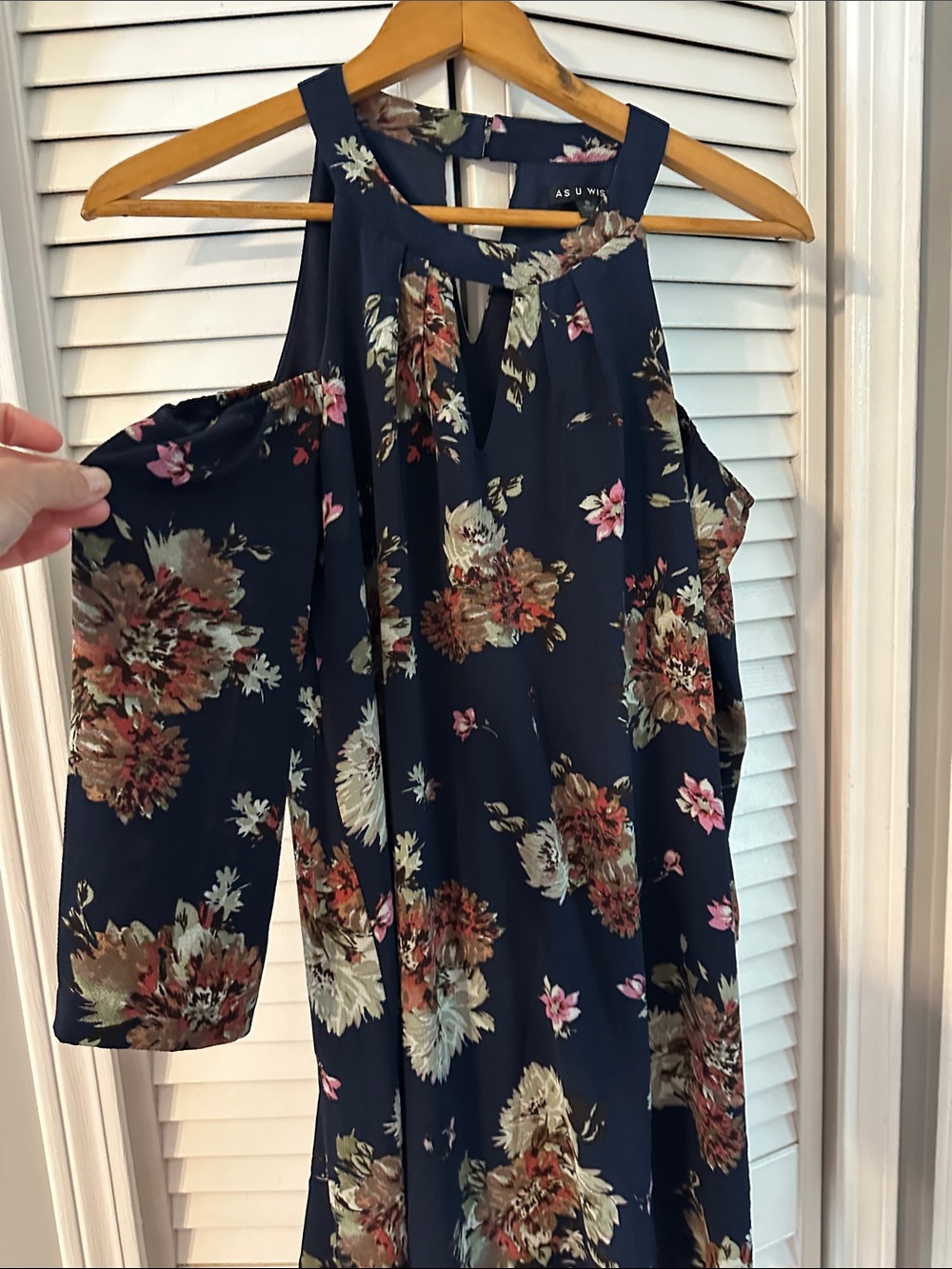 As U Wish Navy Floral Cold-Shoulder Halter Top